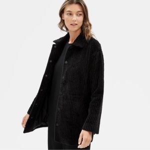 Eileen Fisher Black Ribbed Plush Button-Front Teddy Jacket